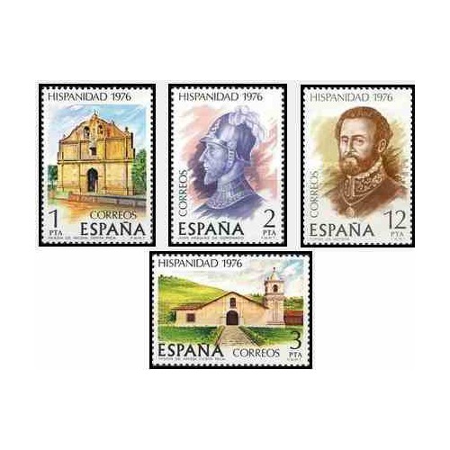 4 عدد تمبر تاریخ آمریکا و اسپانیا - کاستاریکا - اسپانیا 1976
