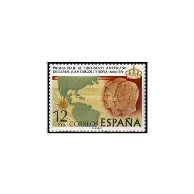1 عدد تمبر بازدید پادشاه خوان کارلوس و ملکه سوفیا از آمریکا - اسپانیا 1976     