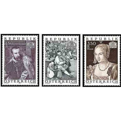 3 عدد تمبر گنجینه های هنری در اتریش -تابلو نقاشی - اتریش 1971