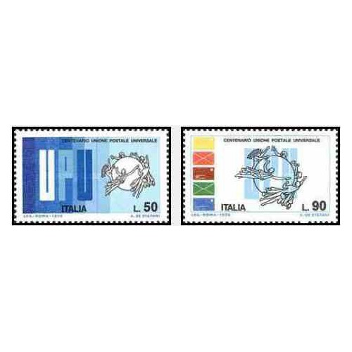 2 عدد تمبر صدمین سالگرد اتحادیه جهانی پست - ایتالیا 1974