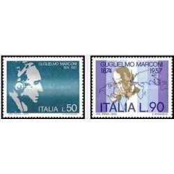2 عدد تمبر صدمین سالگرد تولد مارکونی- برنده جایزه نوبل - ایتالیا 1974