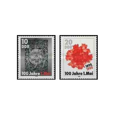 2 عدد تمبر سالگرد یکم می  - جمهوری دموکراتیک آلمان 1990