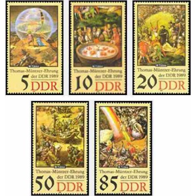 5 عدد تمبر جنبش توماس مانتزر - اصلاح طلب  - جمهوری دموکراتیک آلمان 1989