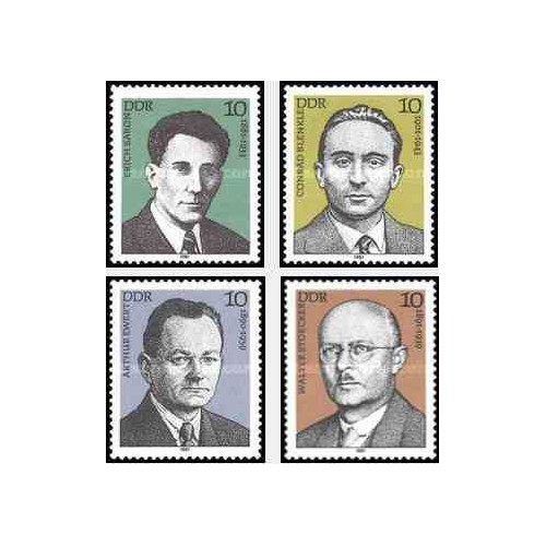 4 عدد تمبر شخصیتهای جنبش کارگری  - جمهوری دموکراتیک آلمان 1981