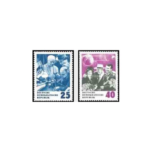2 عدد تمبر بازدید چراشتشو - فضا - جمهوری دموکراتیک آلمان 1964