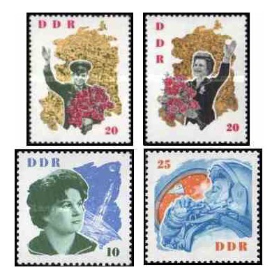 4 عدد تمبر بازدید والنتینا ترشکوا و یوری گاگارین از آلمان شرقی- کیهان نوردان روس - جمهوری دموکراتیک آلمان 1963