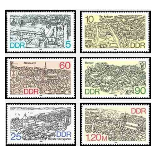 6 عدد تمبر پایتختهای مناطق  - جمهوری دموکراتیک آلمان 1988