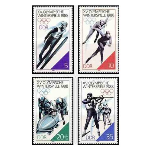 4 عدد تمبر بازیهای المپیک زمستانی کالگاری کانادا  - جمهوری دموکراتیک آلمان 1988