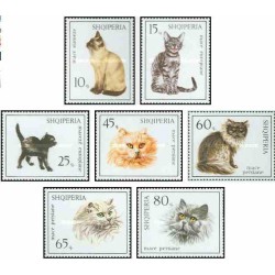 7 عدد تمبر گربه ها - گربه ایرانی - آلبانی 1966