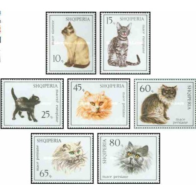7 عدد تمبر گربه ها - گربه ایرانی - آلبانی 1966