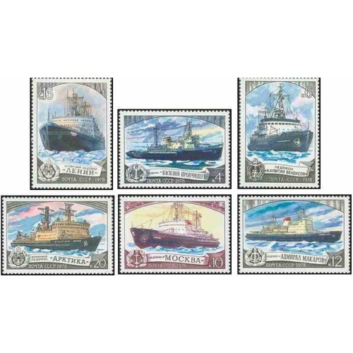 6 عدد تمبر کشتی های یخ شکن شوروی - نقاشی - شوروی 1978