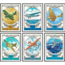 6 عدد تمبر تاریخچه هواپیماهای روسی - نقاشی - شوروی 1978