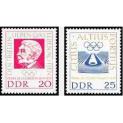 2 عدد تمبر صدمین سال تولد پی یر دو کوبرتن - بنیانگذار المپیک - جمهوری دموکراتیک آلمان 1963