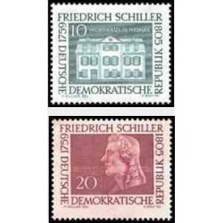 2 عدد تمبر یادبود فردریش شیلر - شاعر - جمهوری دموکراتیک آلمان 1959