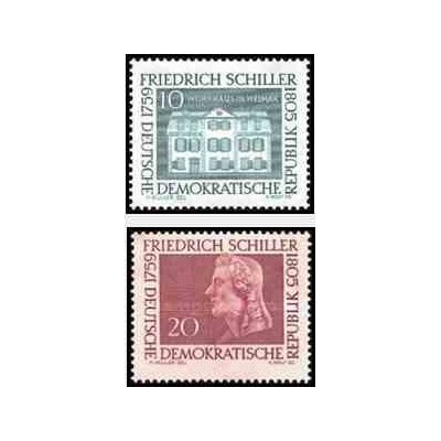 2 عدد تمبر یادبود فردریش شیلر - شاعر - جمهوری دموکراتیک آلمان 1959