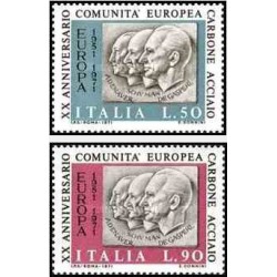 2 عدد تمبر بیستمین سالگرد انجمن زغال سنگ و فولاد اروپا - ایتالیا 1971