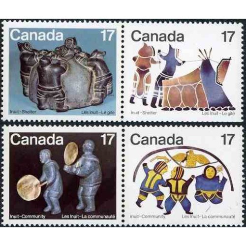 4 عدد تمبر اسکیموهای کانادا - پناهگاه و جامعه - کانادا 1979