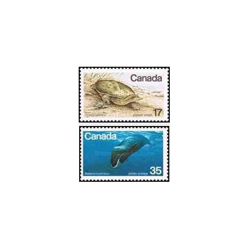2 عدد تمبر گونه های در معرض انقراض - لاکپشت و وال گوژپشت - کانادا 1979
