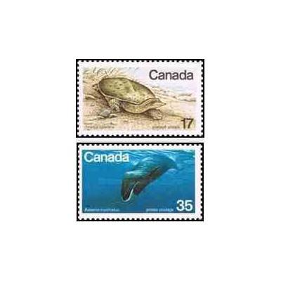 2 عدد تمبر گونه های در معرض انقراض - لاکپشت و وال گوژپشت - کانادا 1979