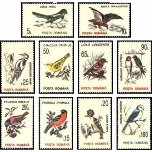 10 عدد تمبر پرندگان - رومانی 1993