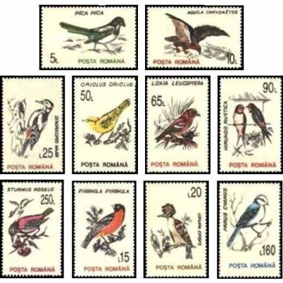 10 عدد تمبر پرندگان - رومانی 1993