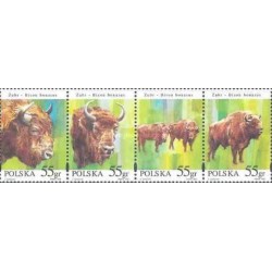 4 عدد تمبر حیوانات حفاظت شده - بوفالو - لهستان 1996