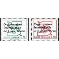 2 عدد تمبر پنجاهمین سال سازمان بین المللی کار - ایتالیا 1969