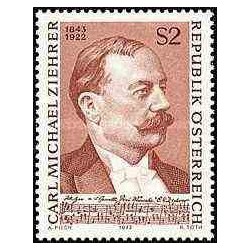 1 عدد تمبر یادبود کارل میخائیل زیهر - آهنگساز  - اتریش 1972