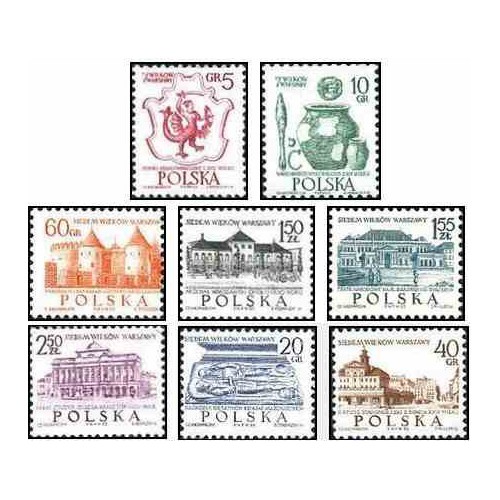 8 عدد تمبر بمناسبت 700 سالگی ورشو - لهستان 1965
