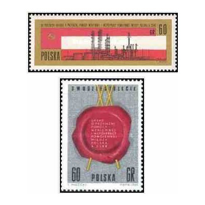 2 عدد تمبر امضای عهدنامه صلح با شوروی در سال 1945 - لهستان 1965
