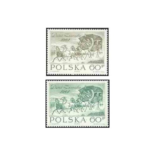 2 عدد تمبر روز تمبر - تابلو نقاشی - لهستان 1964