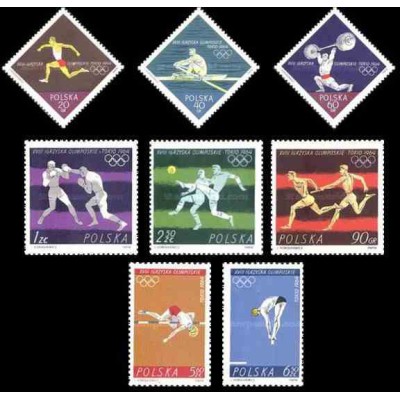 8 عدد تمبر بازیهای المپیک توکیو - لهستان 1964 قیمت 4.7 دلار