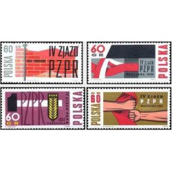 4 عدد تمبر چهارمین نشست حزب متحد کارگران لهستانی در ورشو - لهستان 1964