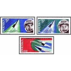3 عدد تمبر دومین پرواز فضائی مشنرک - کیهان نورد ویزیت -  لهستان 1963