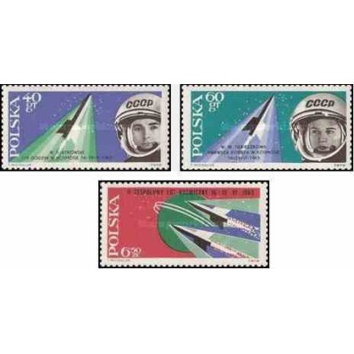 3 عدد تمبر دومین پرواز فضائی مشنرک -  لهستان 1963
