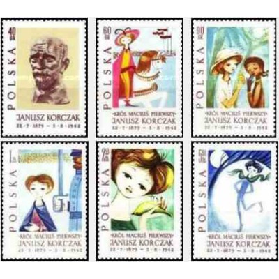 6 عدد تمبر یادبود یانوش کورچاک - نویسنده کودک و نوجوان -  لهستان 1962