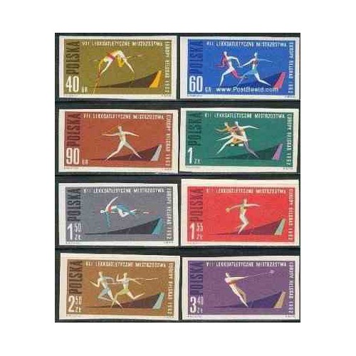 8 عدد تمبر مسابقات اروپائی ورزشهای سبک در بلگراد یوگوسلاوی - بیدندانه -  لهستان 1962