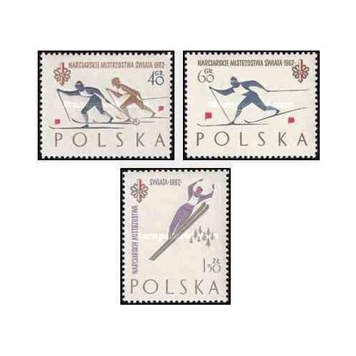 3 عدد تمبر مسابقات جهانی اسکی در زاکوپن - با رنگ جدید - لهستان 1962