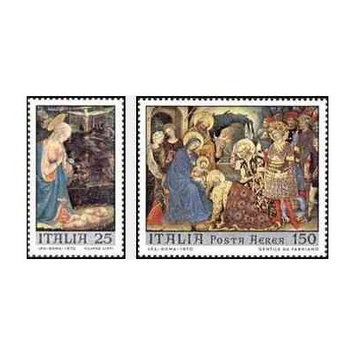 2 عدد تمبر تابلو نقاشی - روز تمبر - ایتالیا 1970