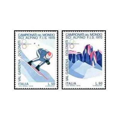 2 عدد تمبر مسابقات جهانی اسکی آلپاین - ایتالیا 1970