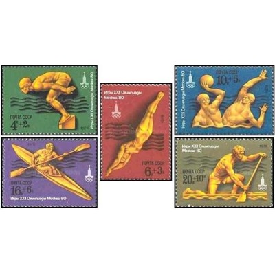 5 عدد  تمبر بازی های المپیک - مسکو، اتحاد جماهیر شوروی - ورزش های آبی - شوروی 1978