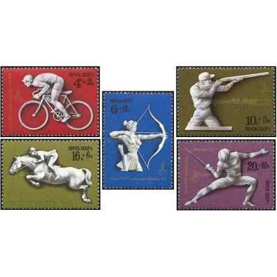 5 عدد  تمبر بازی های المپیک - مسکو 1980، اتحاد جماهیر شوروی - شوروی 1977