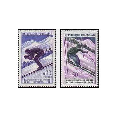 2 عدد تمبر مسابقات جهانی اسکی - چارومنیکس - فرانسه 1962