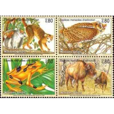 4 عدد تمبر گونه های در معرض انقراض - ژنو  سازمان ملل 1995 قیمت 5.8 دلار