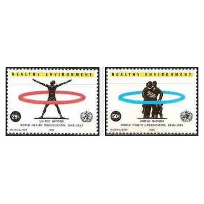 2 عدد تمبر 45مین سال سازمان بهداشت جهانی - نیویورک - سازمان ملل 1993