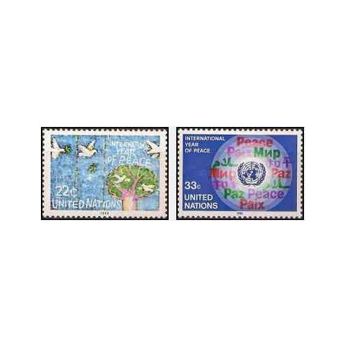 2 عدد تمبر سال بین المللی صلح - نیویورک - سازمان ملل 1986