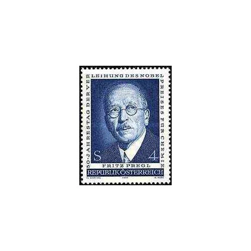 1 عدد تمبر یادبود فریتز پرگل - برنده نوبل شیمی - شیمیدان و پزشک - اتریش 1973