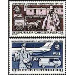 2 عدد تمبر صدمین سال اتحادیه جهانی پست - UPU - اتریش 1974