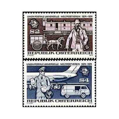 2 عدد تمبر صدمین سال اتحادیه جهانی پست - UPU - اتریش 1974