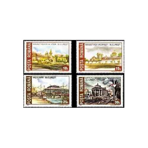 4 عدد تمبر ساختمانهای تاریخی ویران شده - رومانی 1993